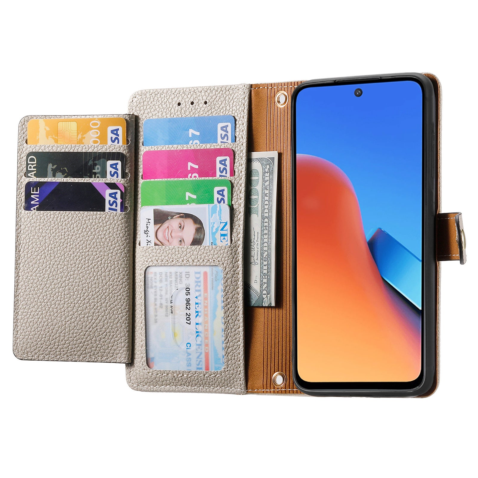 Zipper Pocket Phone Case for Xiaomi Redmi 12 4G , RFID Blocking PU Leather Wallet Stand Cover - Grey