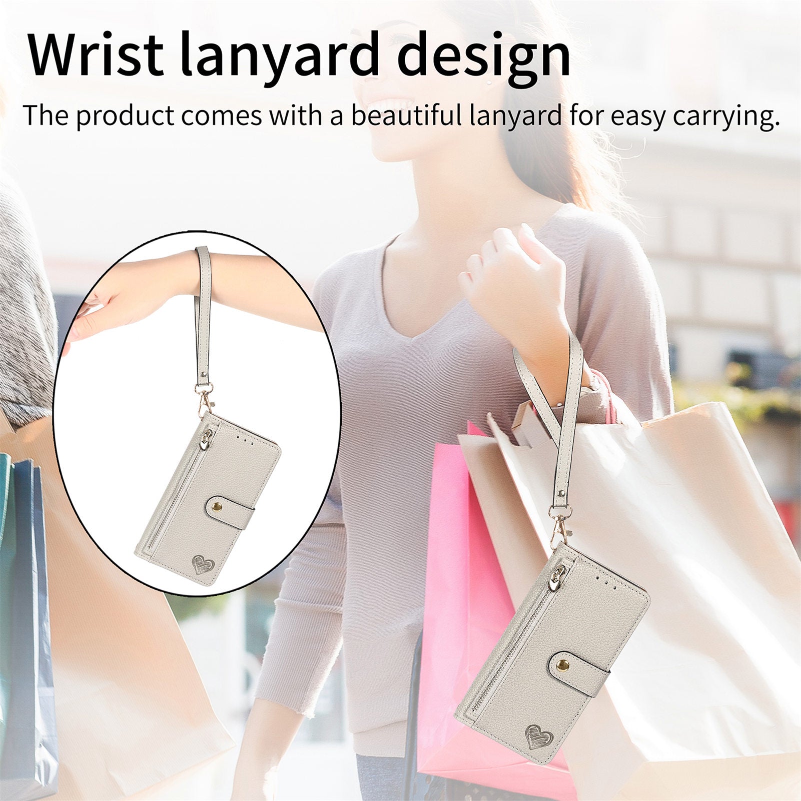 Zipper Pocket Phone Case for Xiaomi Redmi 12 4G , RFID Blocking PU Leather Wallet Stand Cover - Grey