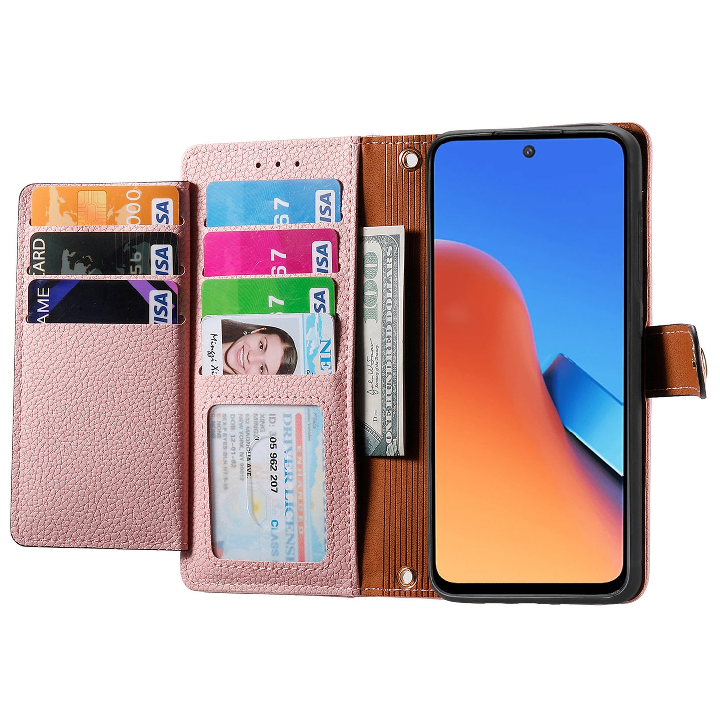 Zipper Pocket Phone Case for Xiaomi Redmi 12 4G , RFID Blocking PU Leather Wallet Stand Cover - Pink