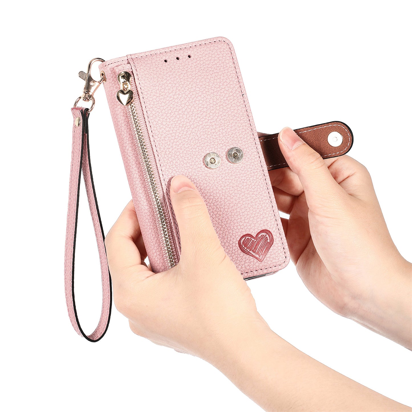 Zipper Pocket Phone Case for Xiaomi Redmi 12 4G , RFID Blocking PU Leather Wallet Stand Cover - Pink