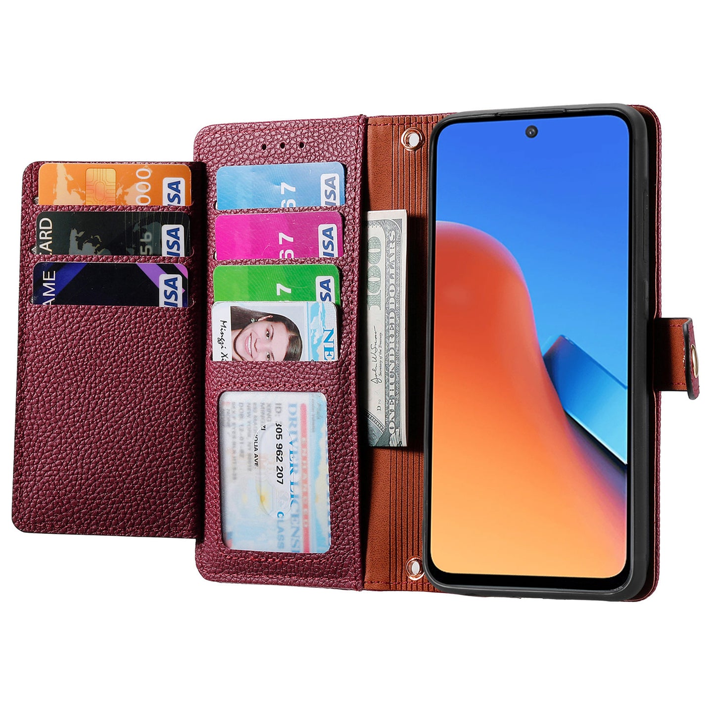 Zipper Pocket Phone Case for Xiaomi Redmi 12 4G , RFID Blocking PU Leather Wallet Stand Cover - Red