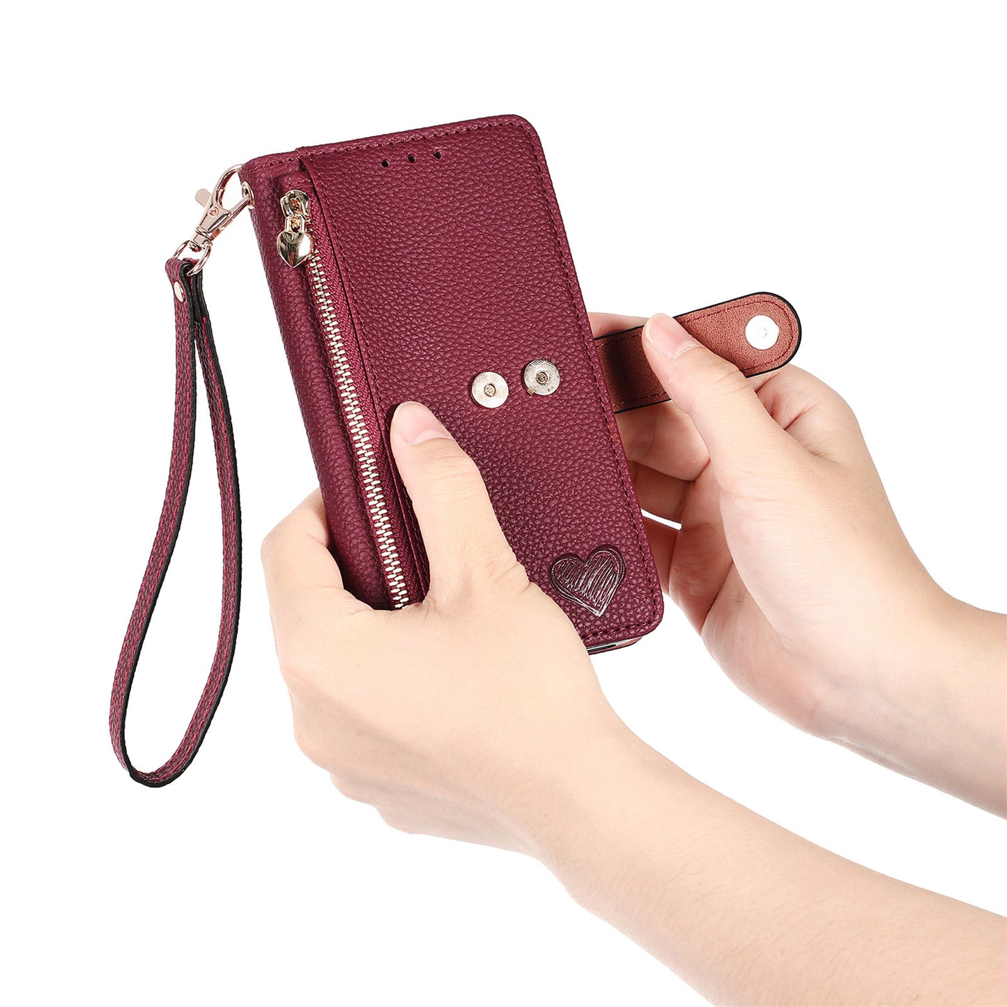 Zipper Pocket Phone Case for Xiaomi Redmi 12 4G , RFID Blocking PU Leather Wallet Stand Cover - Red