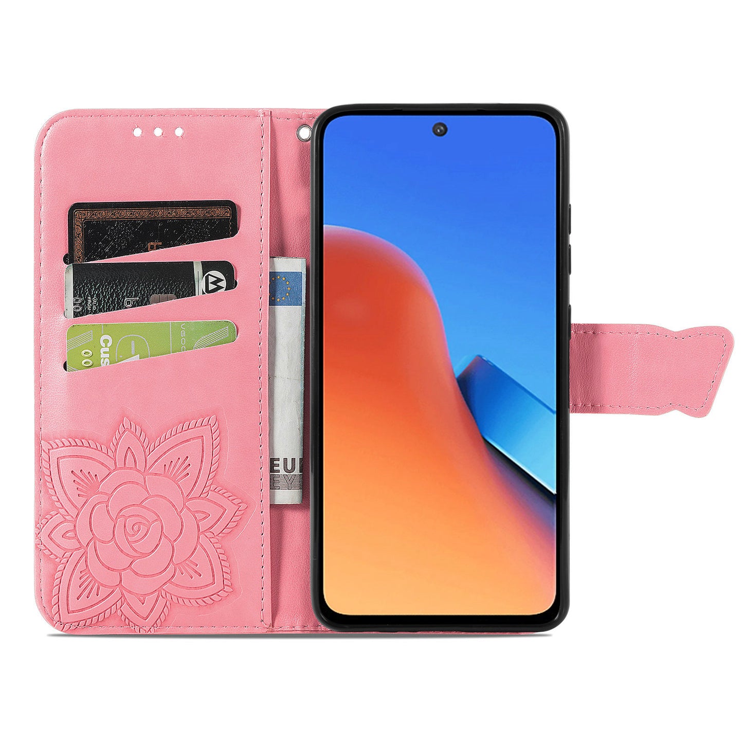 Uniqkart for Xiaomi Redmi 12 4G PU Leather Wallet Case Butterfly Imprinted Phone Cover with Stand - Pink