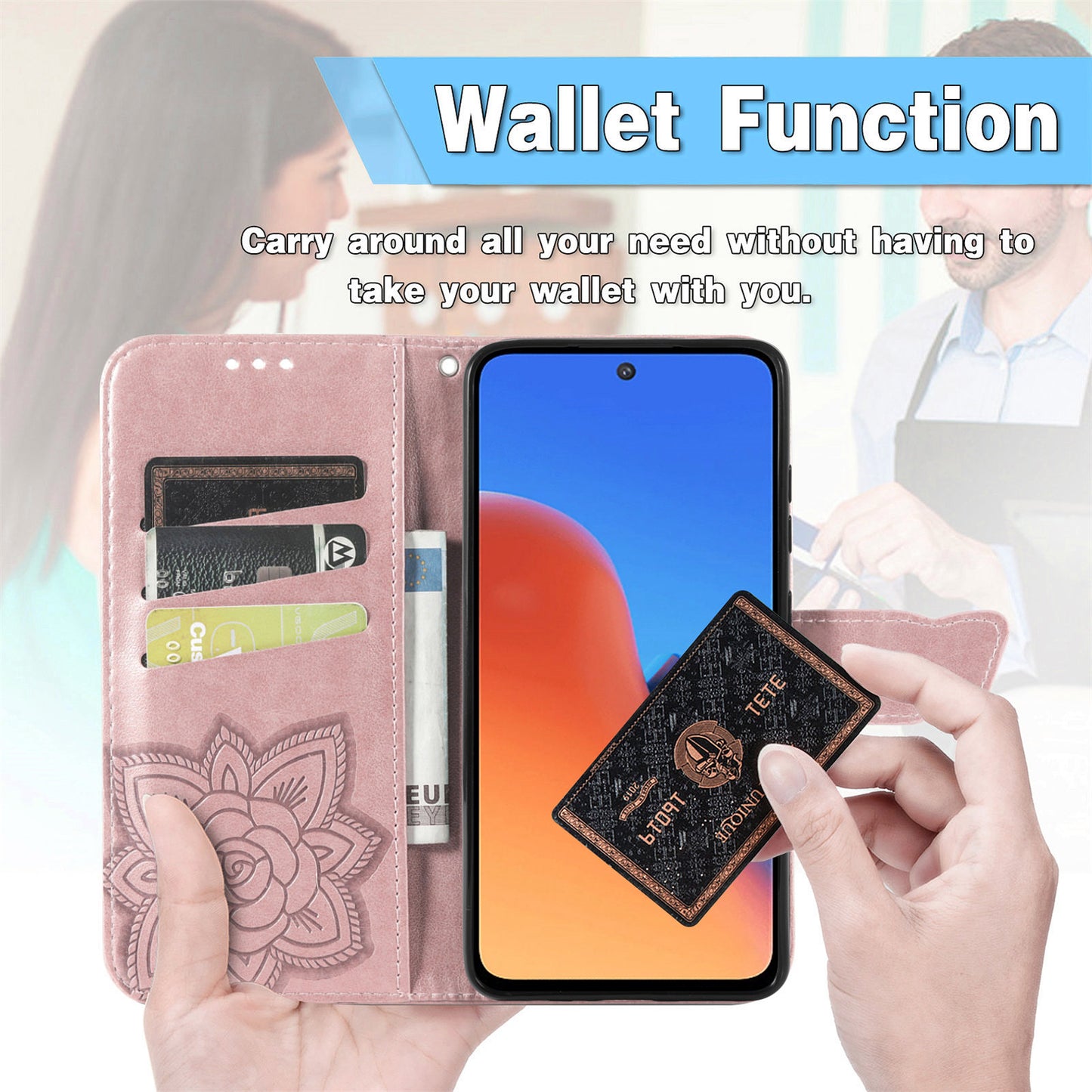 Uniqkart for Xiaomi Redmi 12 4G PU Leather Wallet Case Butterfly Imprinted Phone Cover with Stand - Black