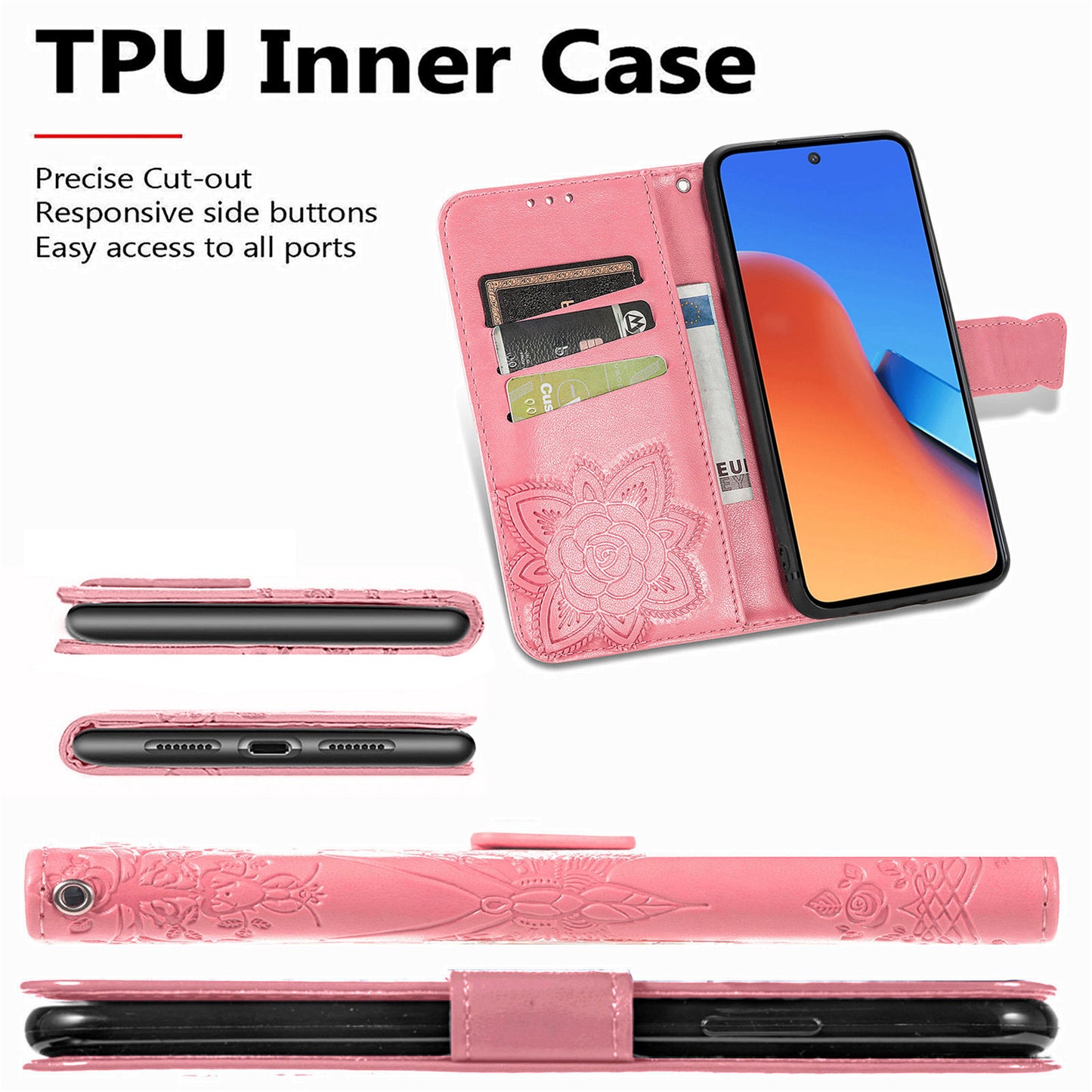 Uniqkart for Xiaomi Redmi 12 4G PU Leather Wallet Case Butterfly Imprinted Phone Cover with Stand - Black