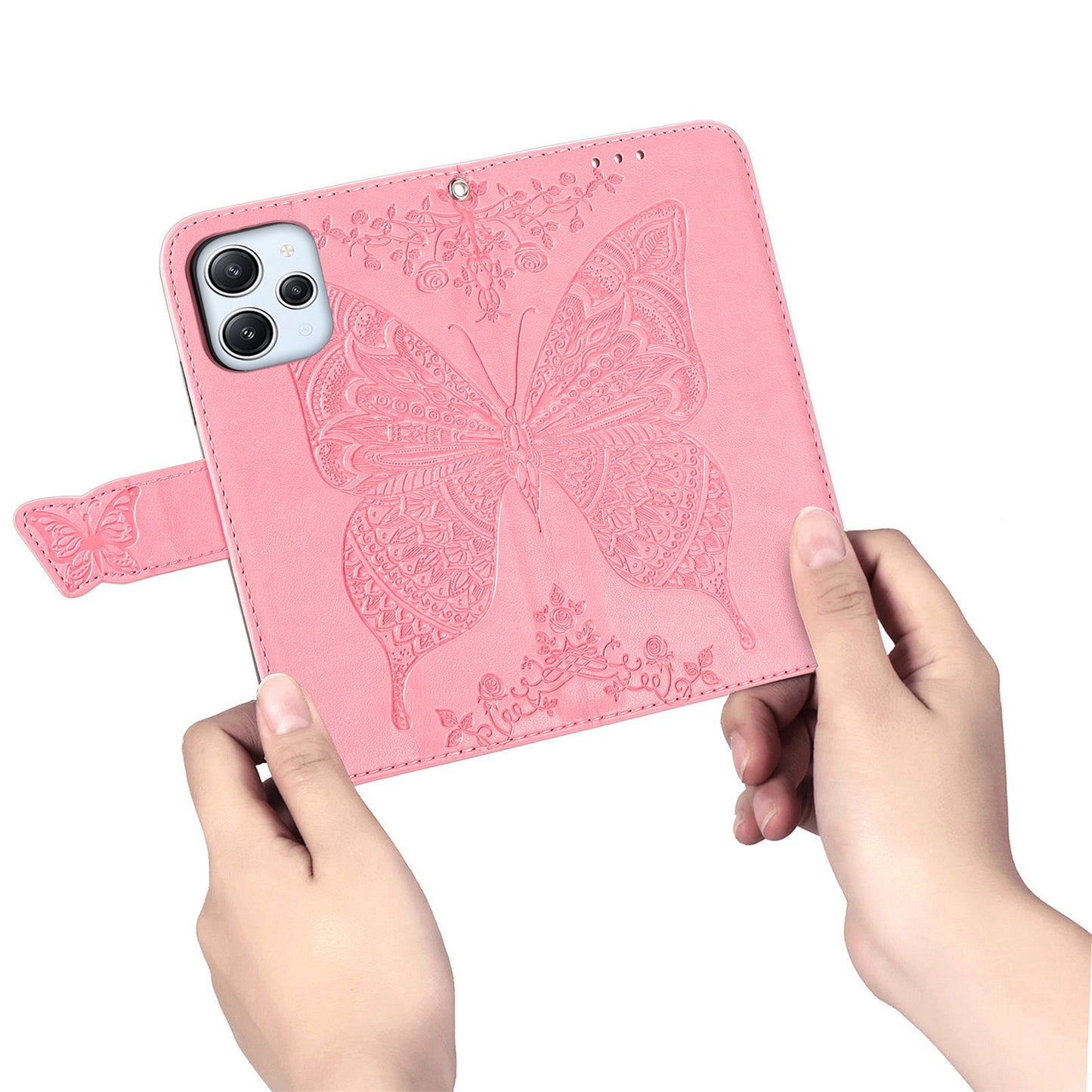 Uniqkart for Xiaomi Redmi 12 4G PU Leather Wallet Case Butterfly Imprinted Phone Cover with Stand - Black