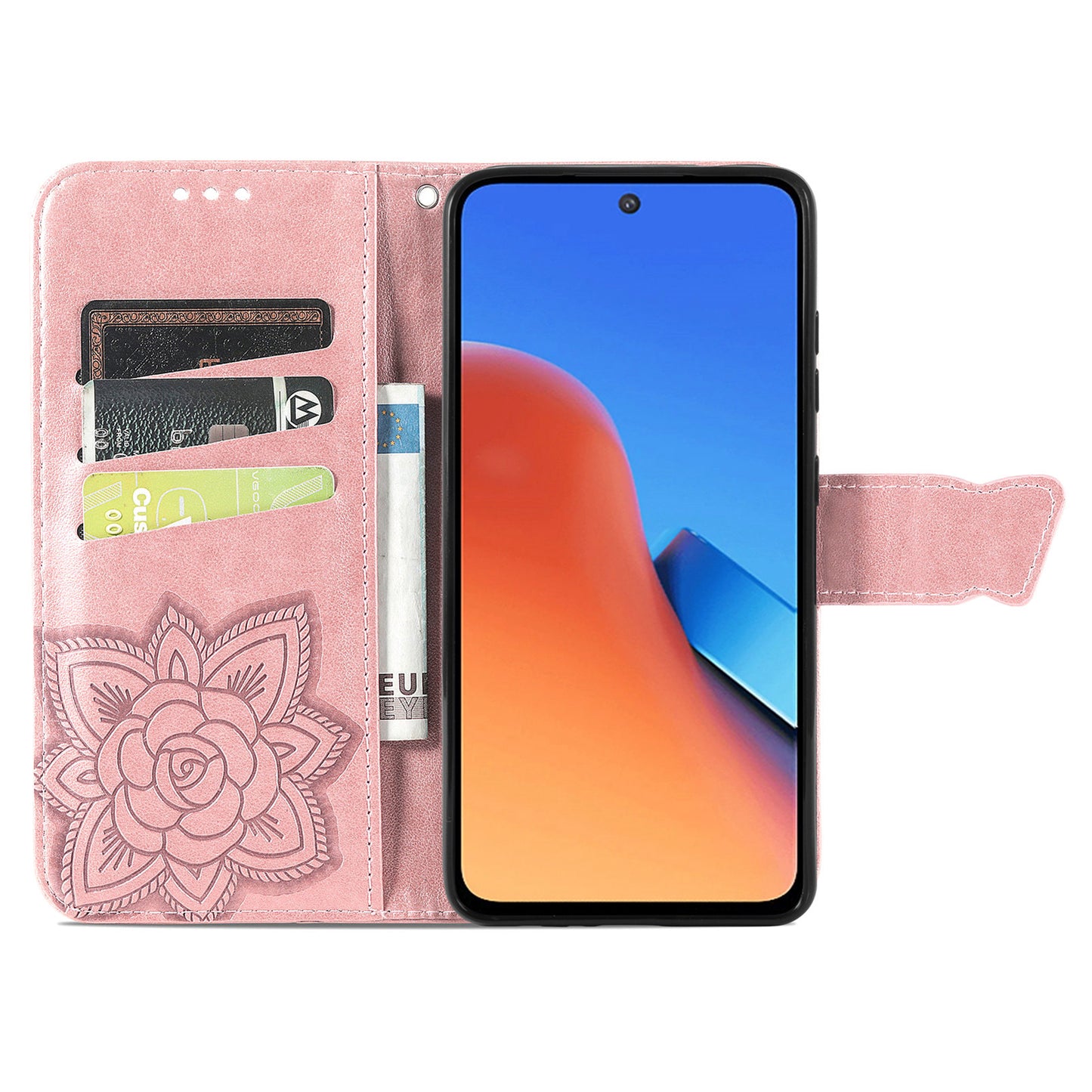 Uniqkart for Xiaomi Redmi 12 4G PU Leather Wallet Case Butterfly Imprinted Phone Cover with Stand - Rose Gold