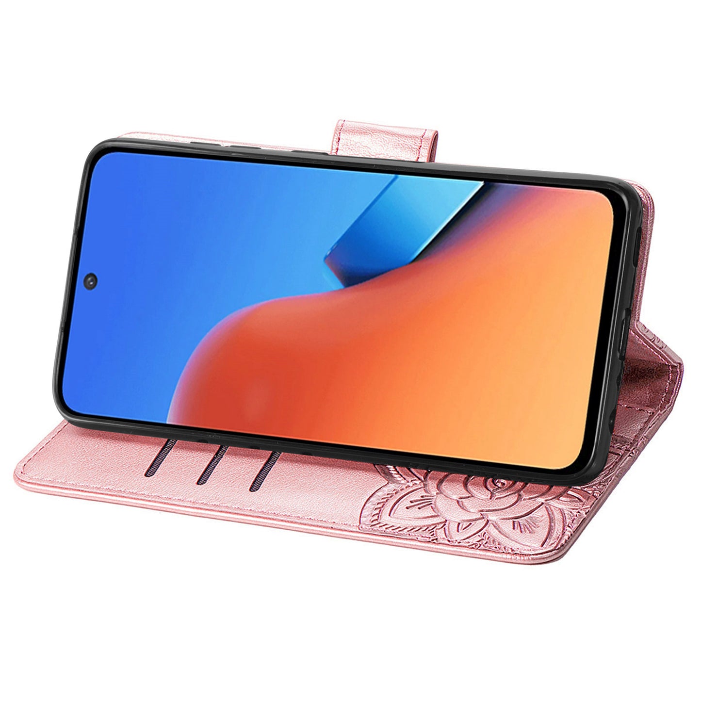 Uniqkart for Xiaomi Redmi 12 4G PU Leather Wallet Case Butterfly Imprinted Phone Cover with Stand - Rose Gold