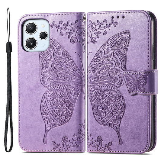 Uniqkart for Xiaomi Redmi 12 4G PU Leather Wallet Case Butterfly Imprinted Phone Cover with Stand - Light Purple