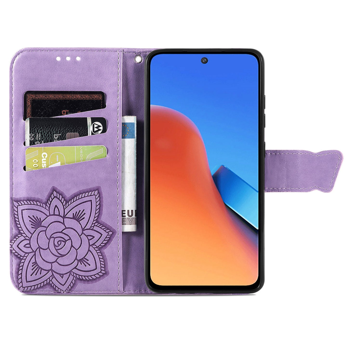 Uniqkart for Xiaomi Redmi 12 4G PU Leather Wallet Case Butterfly Imprinted Phone Cover with Stand - Light Purple