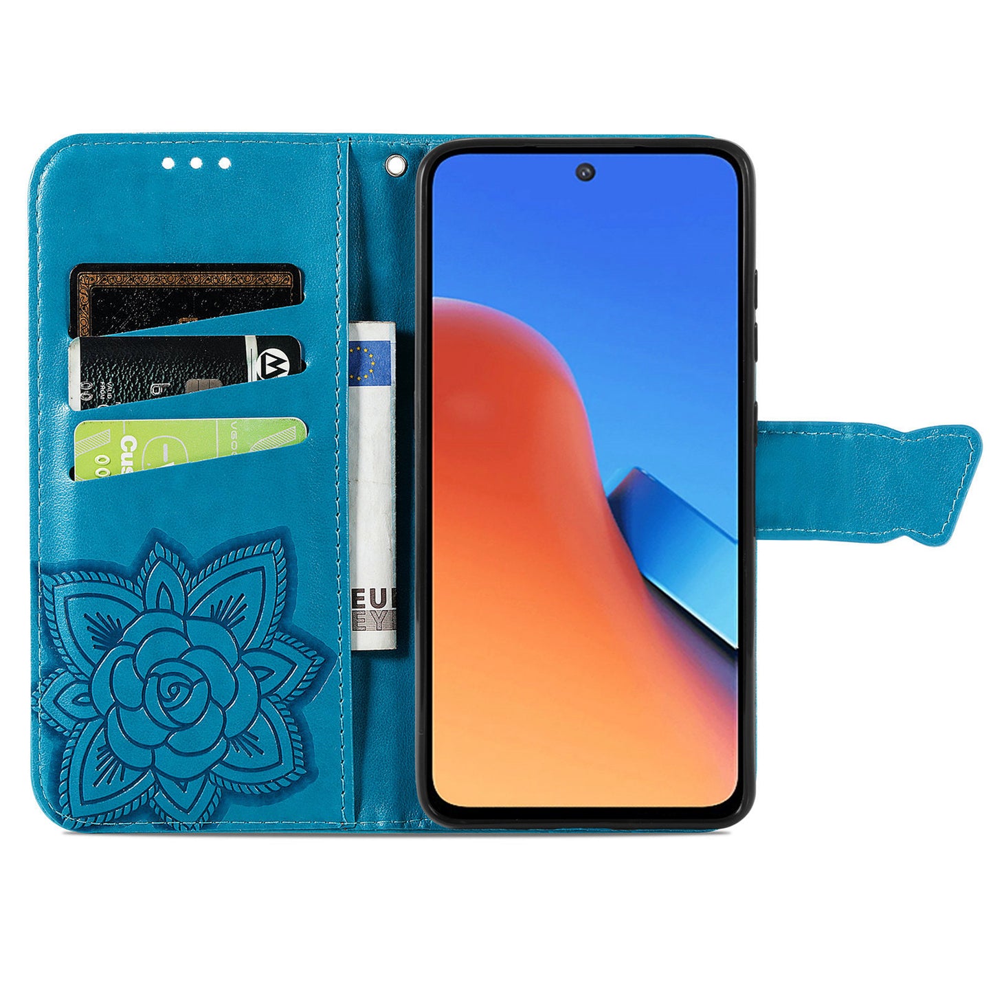 Uniqkart for Xiaomi Redmi 12 4G PU Leather Wallet Case Butterfly Imprinted Phone Cover with Stand - Blue