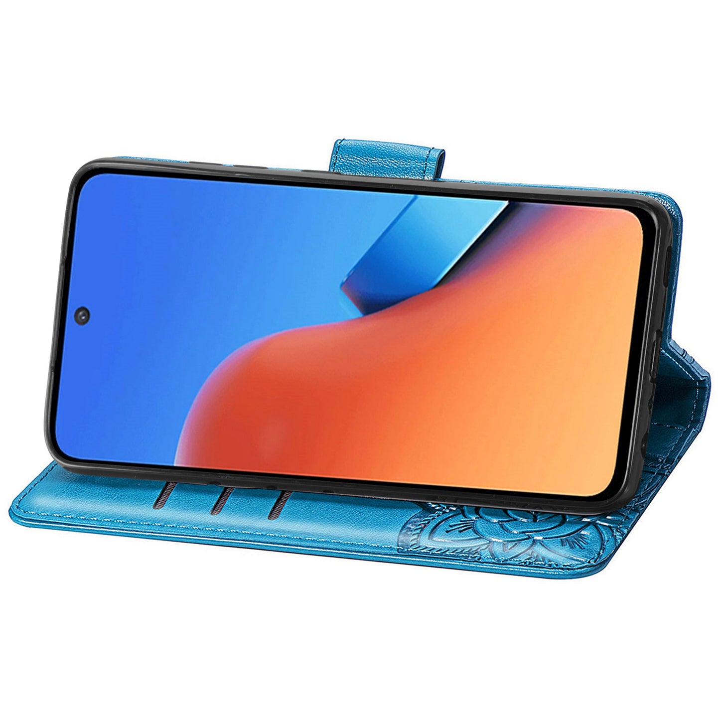 Uniqkart for Xiaomi Redmi 12 4G PU Leather Wallet Case Butterfly Imprinted Phone Cover with Stand - Blue