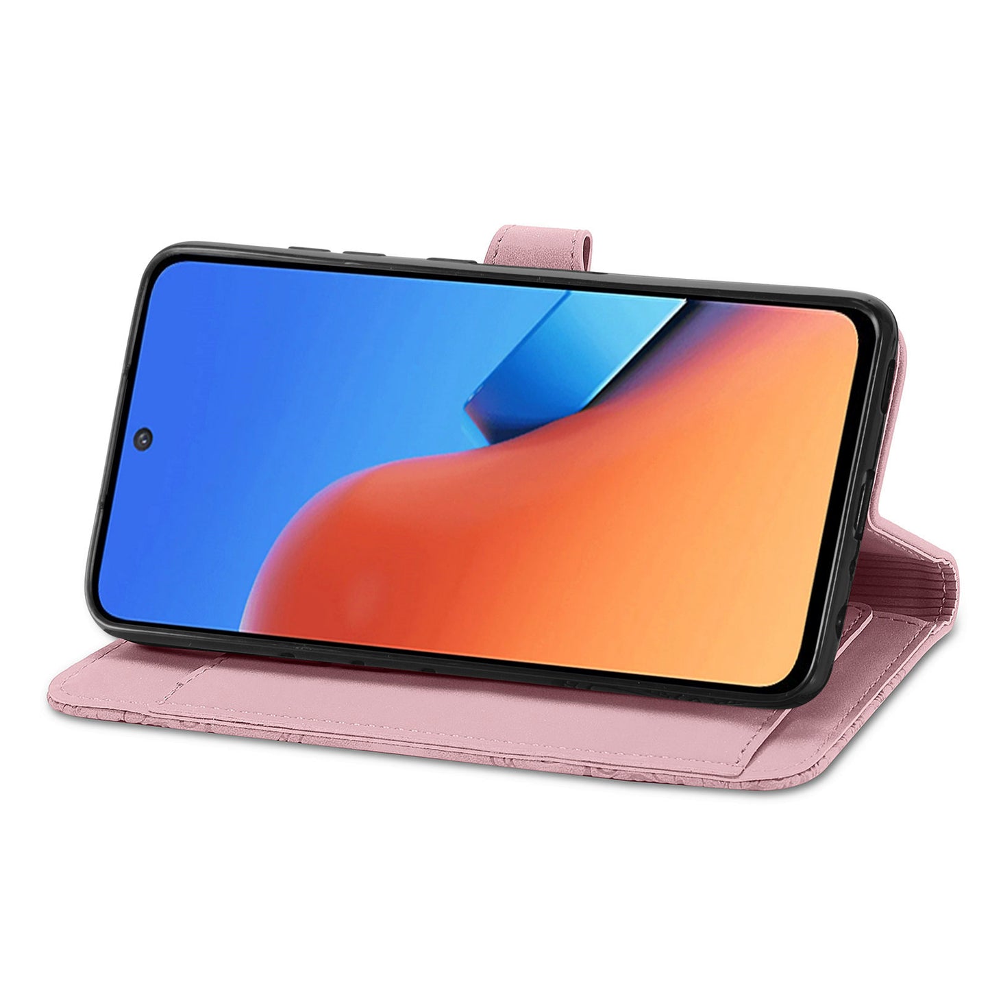 Uniqkart for Xiaomi Redmi 12 4G Zipper Pocket Stand Phone Case PU Leather Wallet Flower Imprinted Cover - Pink