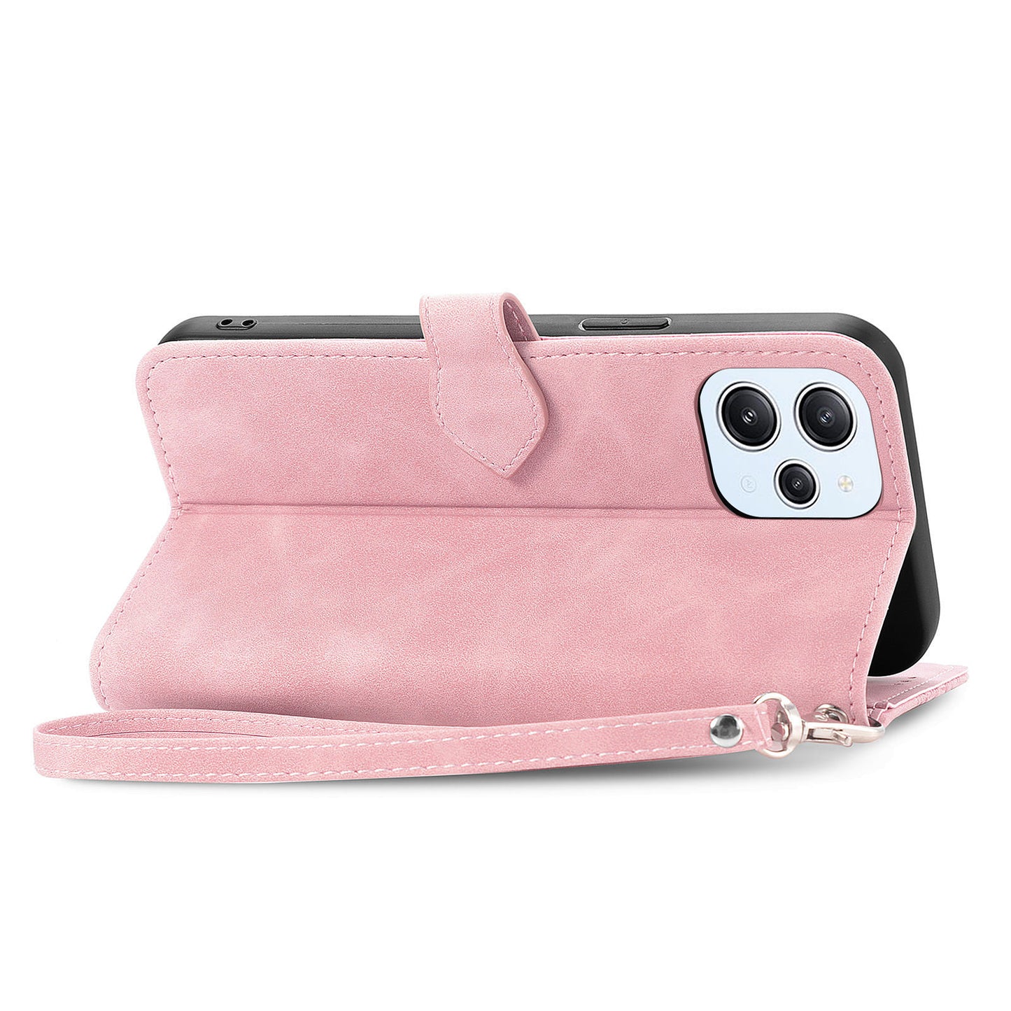 Uniqkart for Xiaomi Redmi 12 4G Zipper Pocket Stand Phone Case PU Leather Wallet Flower Imprinted Cover - Pink