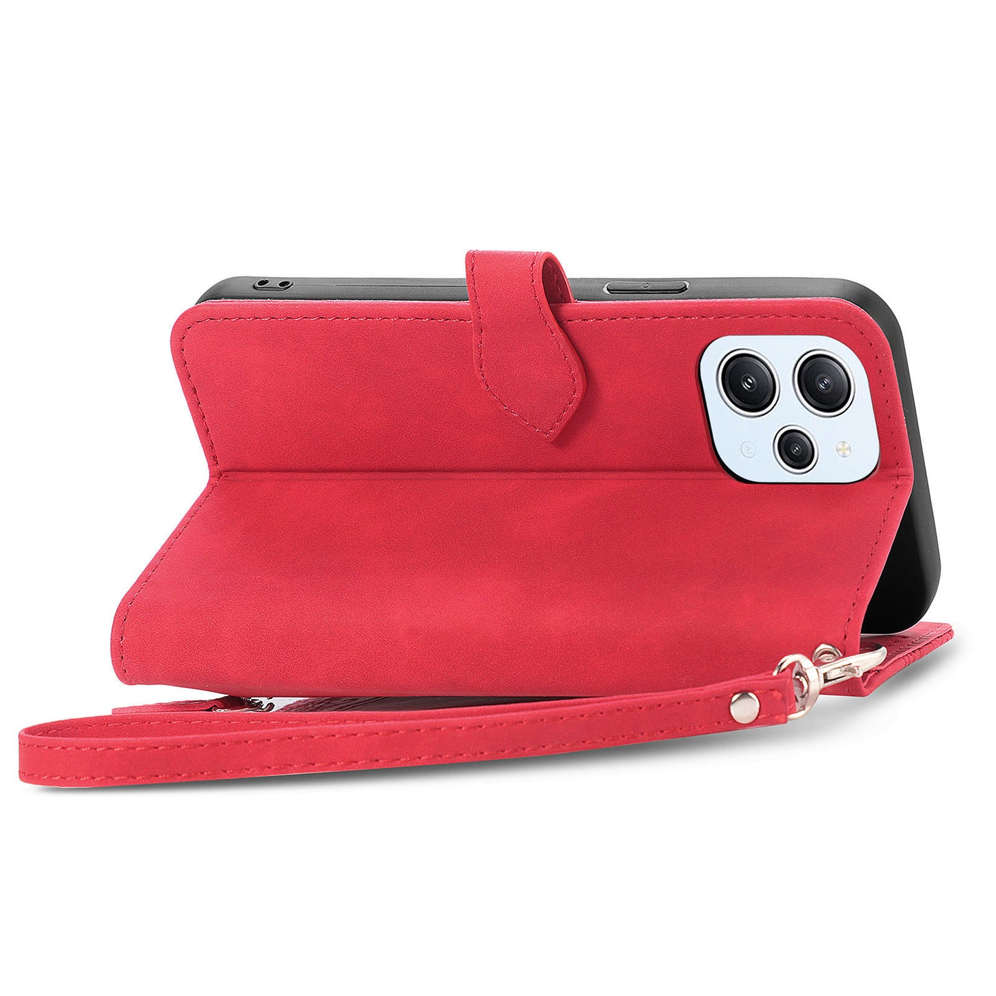 Uniqkart for Xiaomi Redmi 12 4G Zipper Pocket Stand Phone Case PU Leather Wallet Flower Imprinted Cover - Red