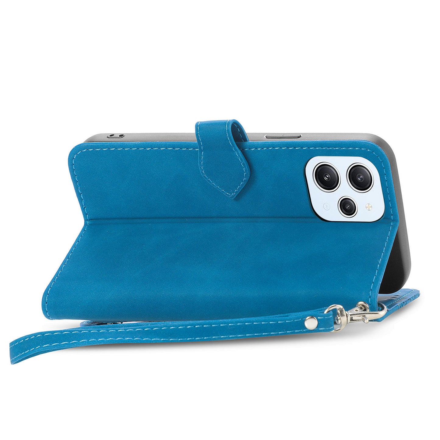 Uniqkart for Xiaomi Redmi 12 4G Zipper Pocket Stand Phone Case PU Leather Wallet Flower Imprinted Cover - Blue