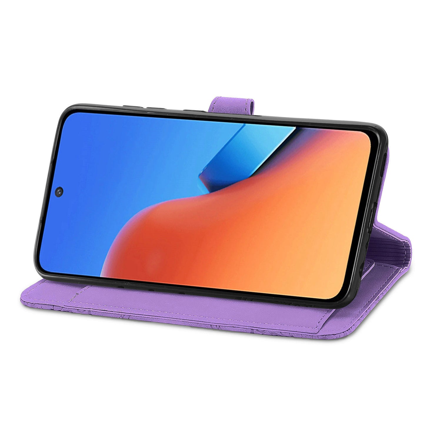 Uniqkart for Xiaomi Redmi 12 4G Zipper Pocket Stand Phone Case PU Leather Wallet Flower Imprinted Cover - Light Purple