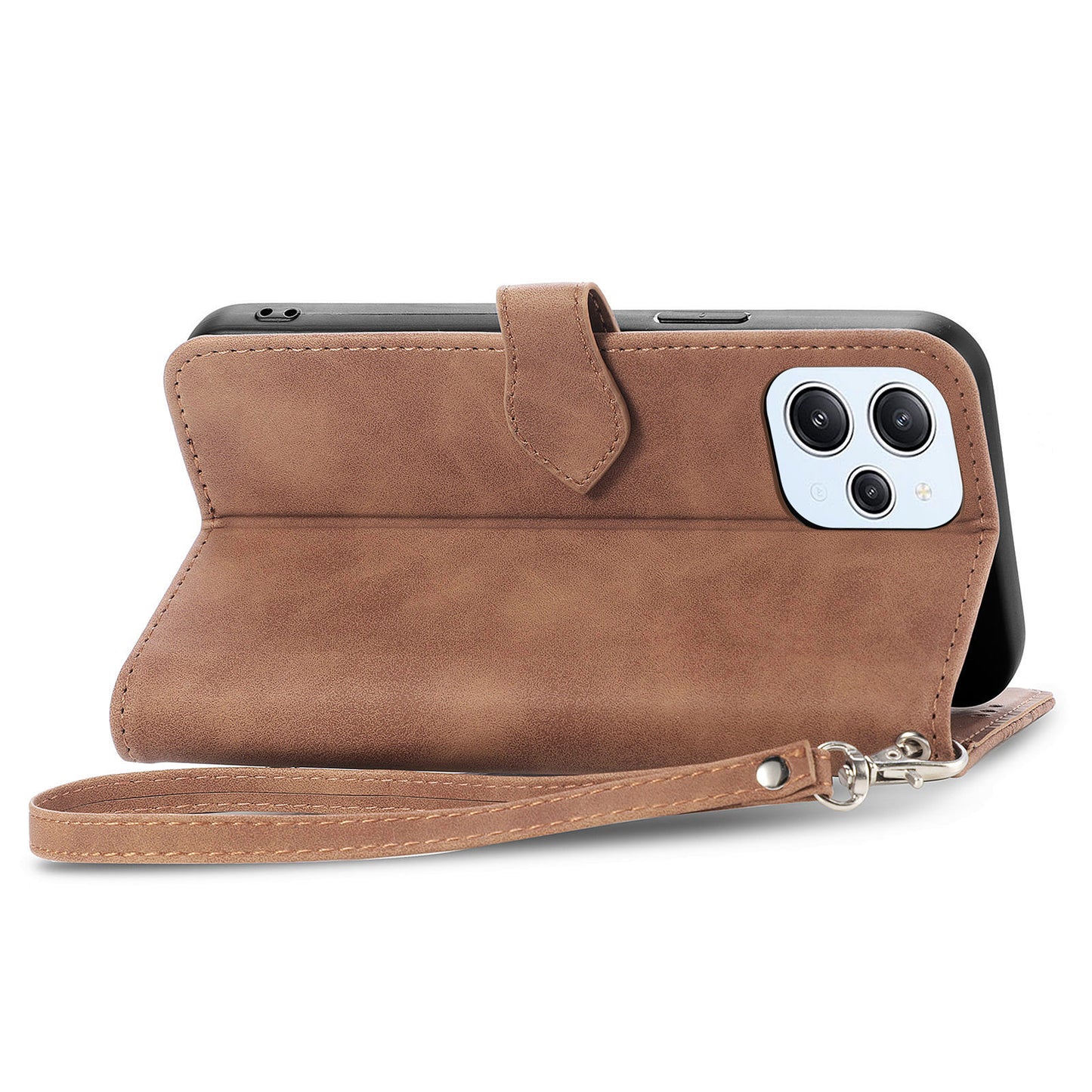 Uniqkart for Xiaomi Redmi 12 4G Zipper Pocket Stand Phone Case PU Leather Wallet Flower Imprinted Cover - Brown