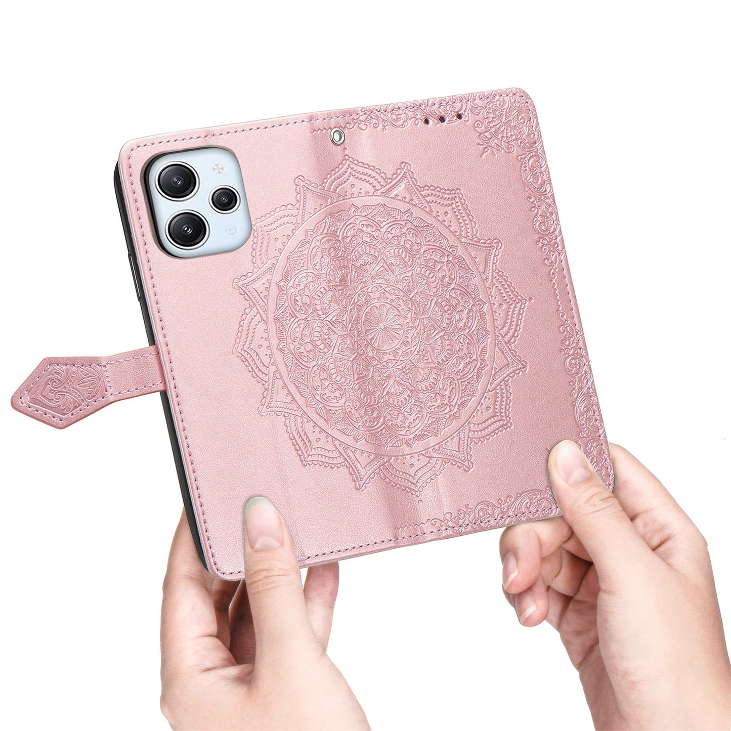 Uniqkart for Xiaomi Redmi 12 4G Embossed Mandala PU Leather Case Stand Wallet Phone Cover - Grey