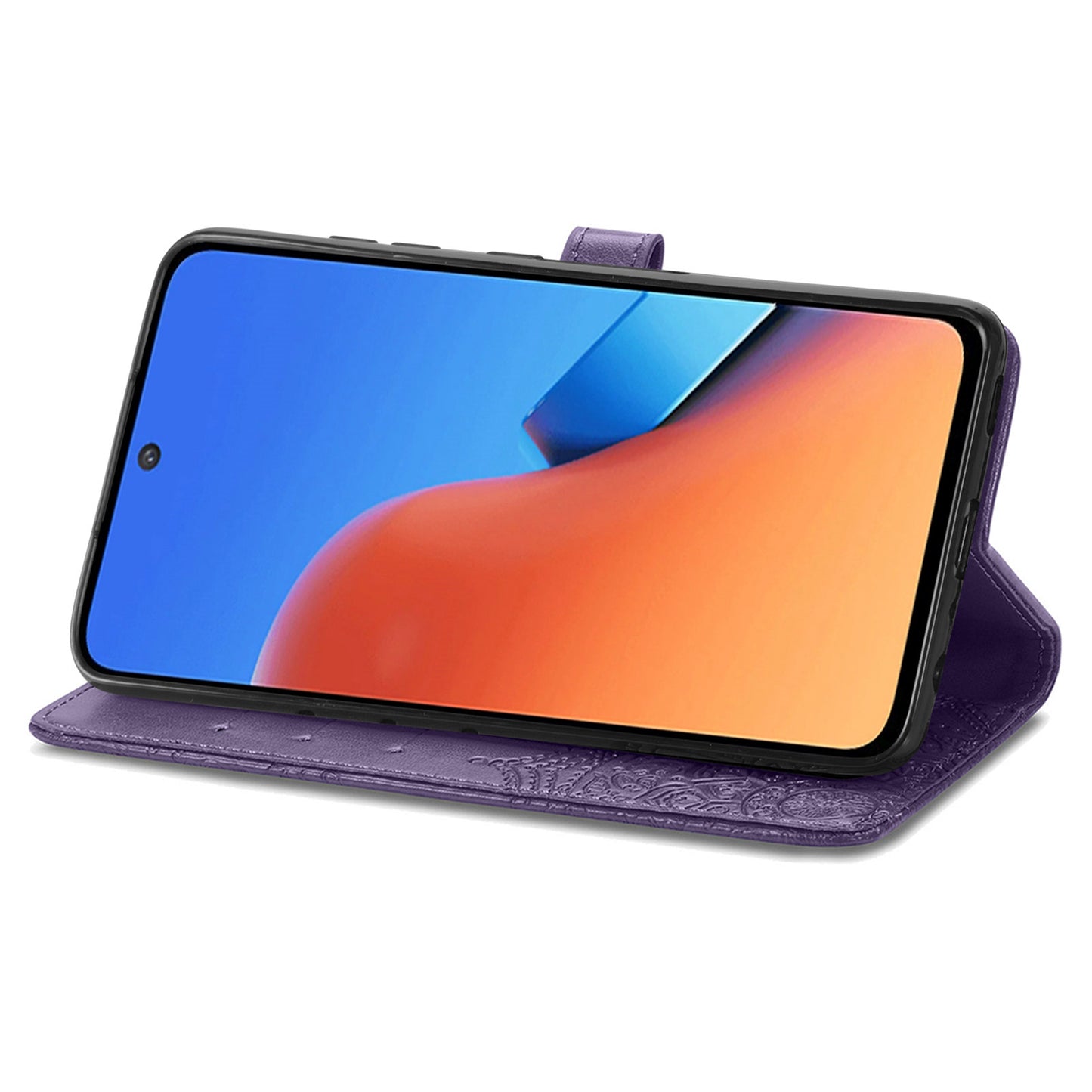 Uniqkart for Xiaomi Redmi 12 4G Embossed Mandala PU Leather Case Stand Wallet Phone Cover - Purple