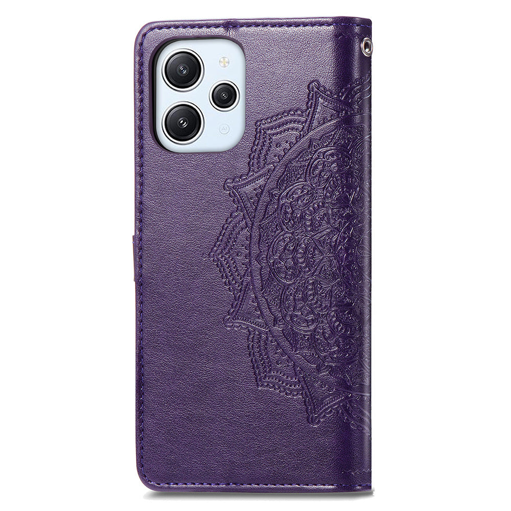 Uniqkart for Xiaomi Redmi 12 4G Embossed Mandala PU Leather Case Stand Wallet Phone Cover - Purple