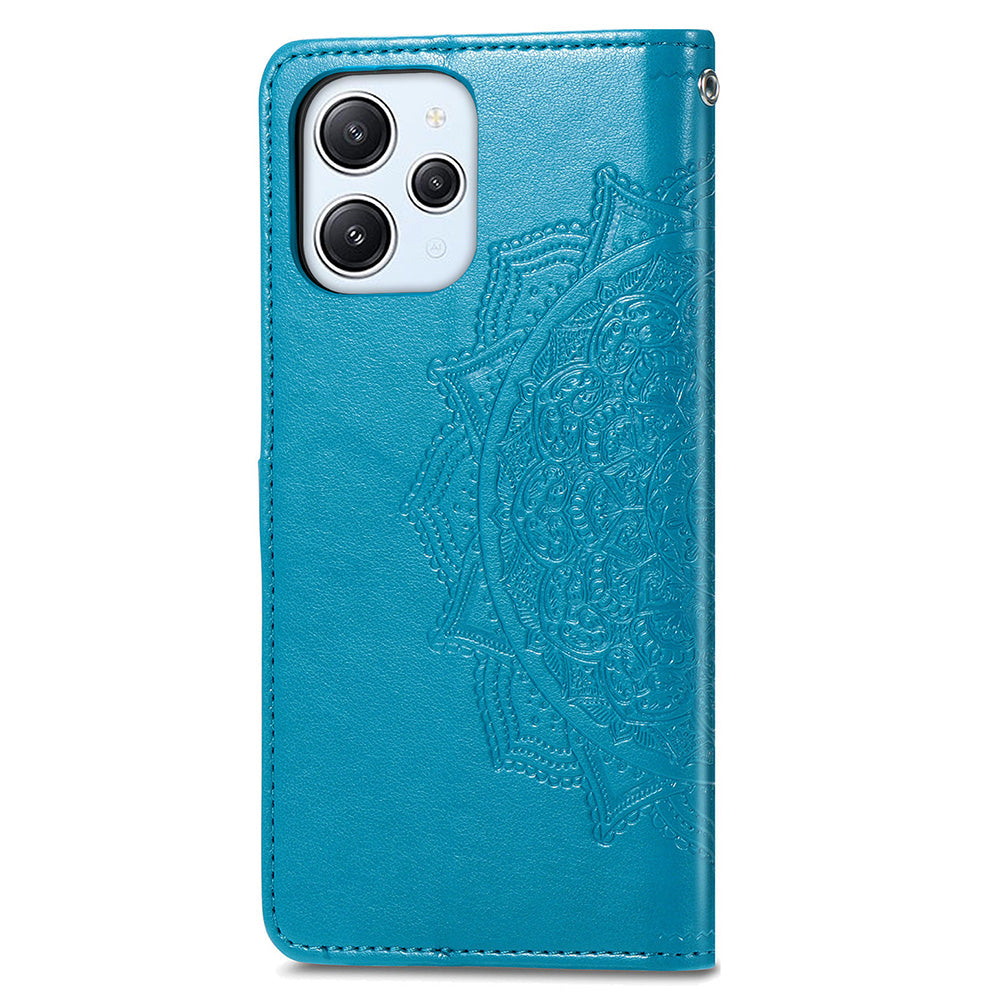 Uniqkart for Xiaomi Redmi 12 4G Embossed Mandala PU Leather Case Stand Wallet Phone Cover - Blue