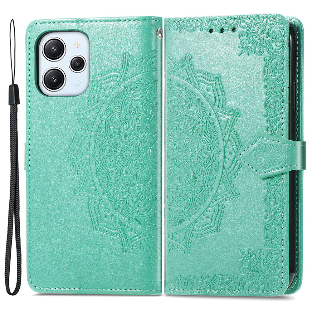 Uniqkart for Xiaomi Redmi 12 4G Embossed Mandala PU Leather Case Stand Wallet Phone Cover - Green