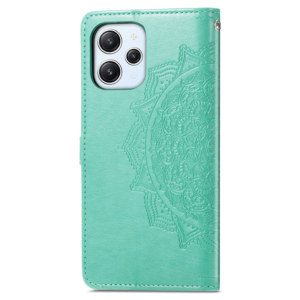 Uniqkart for Xiaomi Redmi 12 4G Embossed Mandala PU Leather Case Stand Wallet Phone Cover - Green