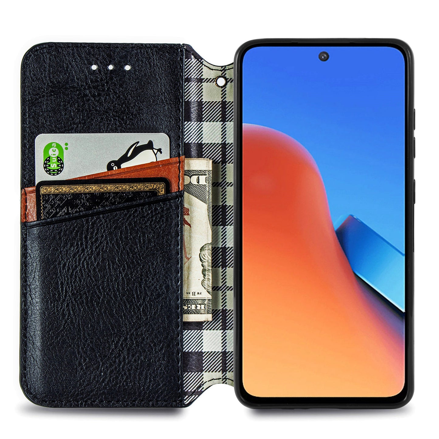 Uniqkart for Xiaomi Redmi 12 4G Imprinted Rhombus Leather Wallet Stand Cover Drop Protection Phone Case - Black