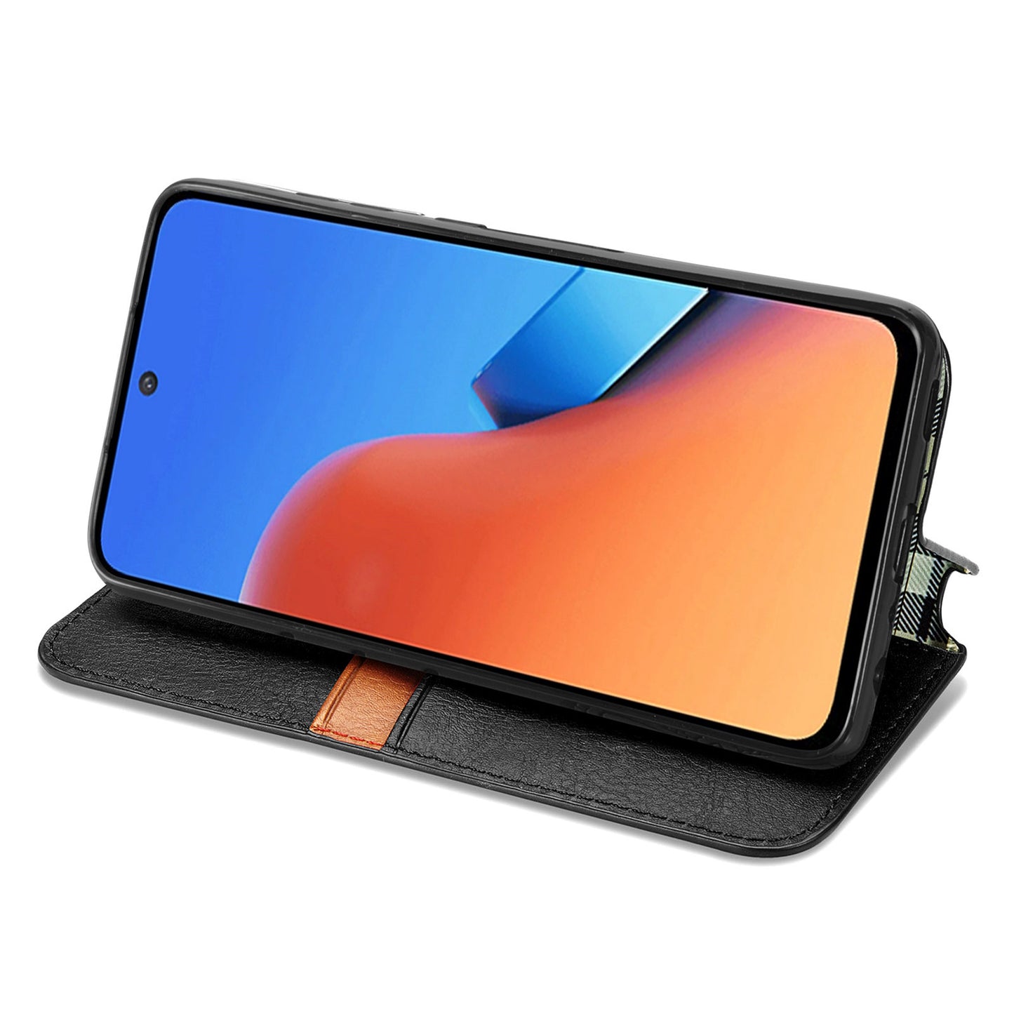 Uniqkart for Xiaomi Redmi 12 4G Imprinted Rhombus Leather Wallet Stand Cover Drop Protection Phone Case - Black