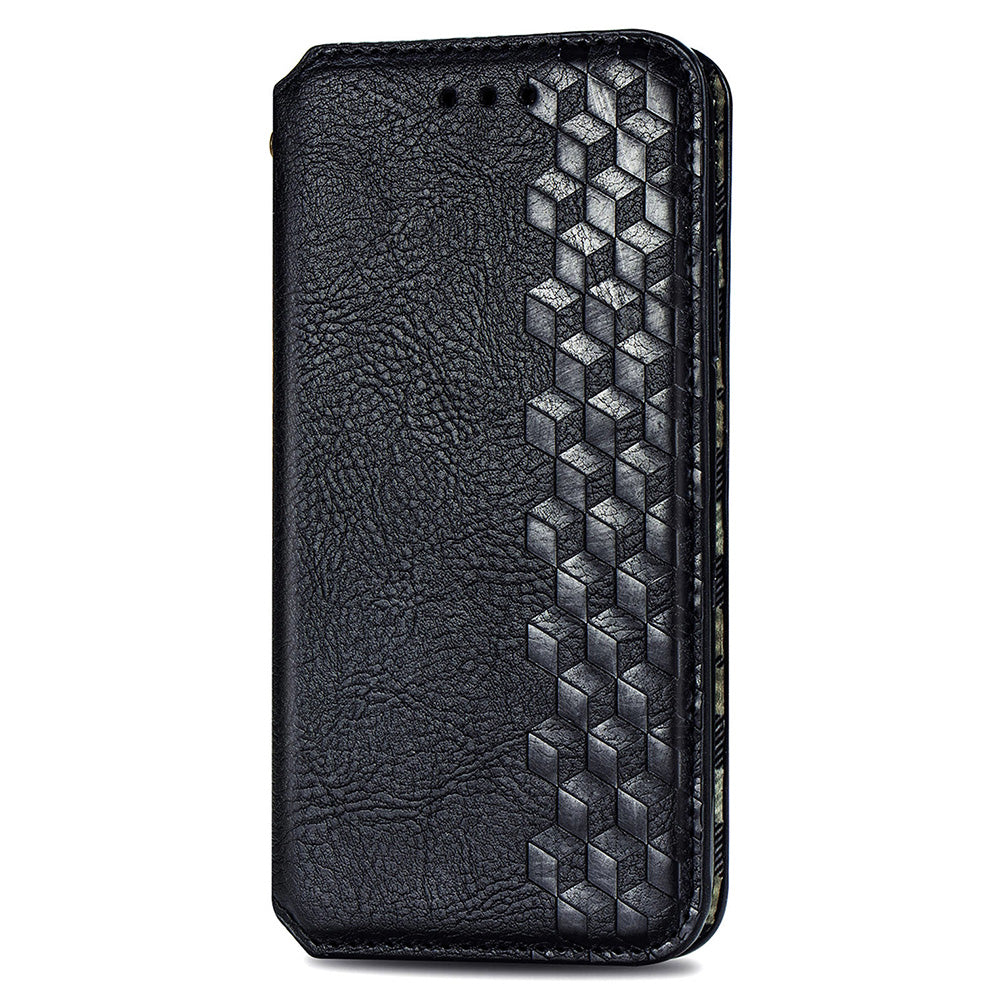 Uniqkart for Xiaomi Redmi 12 4G Imprinted Rhombus Leather Wallet Stand Cover Drop Protection Phone Case - Black