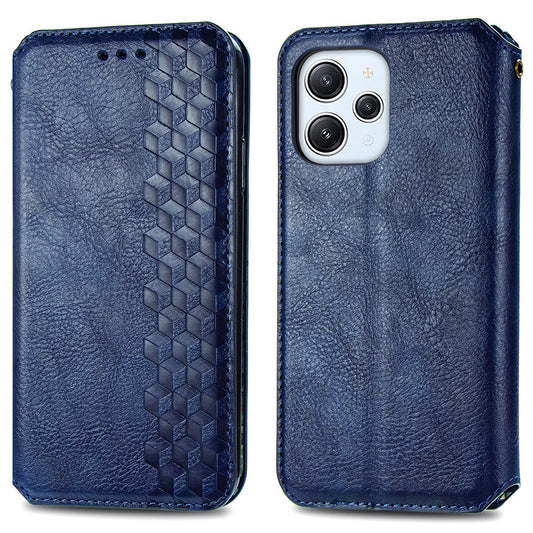 Uniqkart for Xiaomi Redmi 12 4G Imprinted Rhombus Leather Wallet Stand Cover Drop Protection Phone Case - Blue