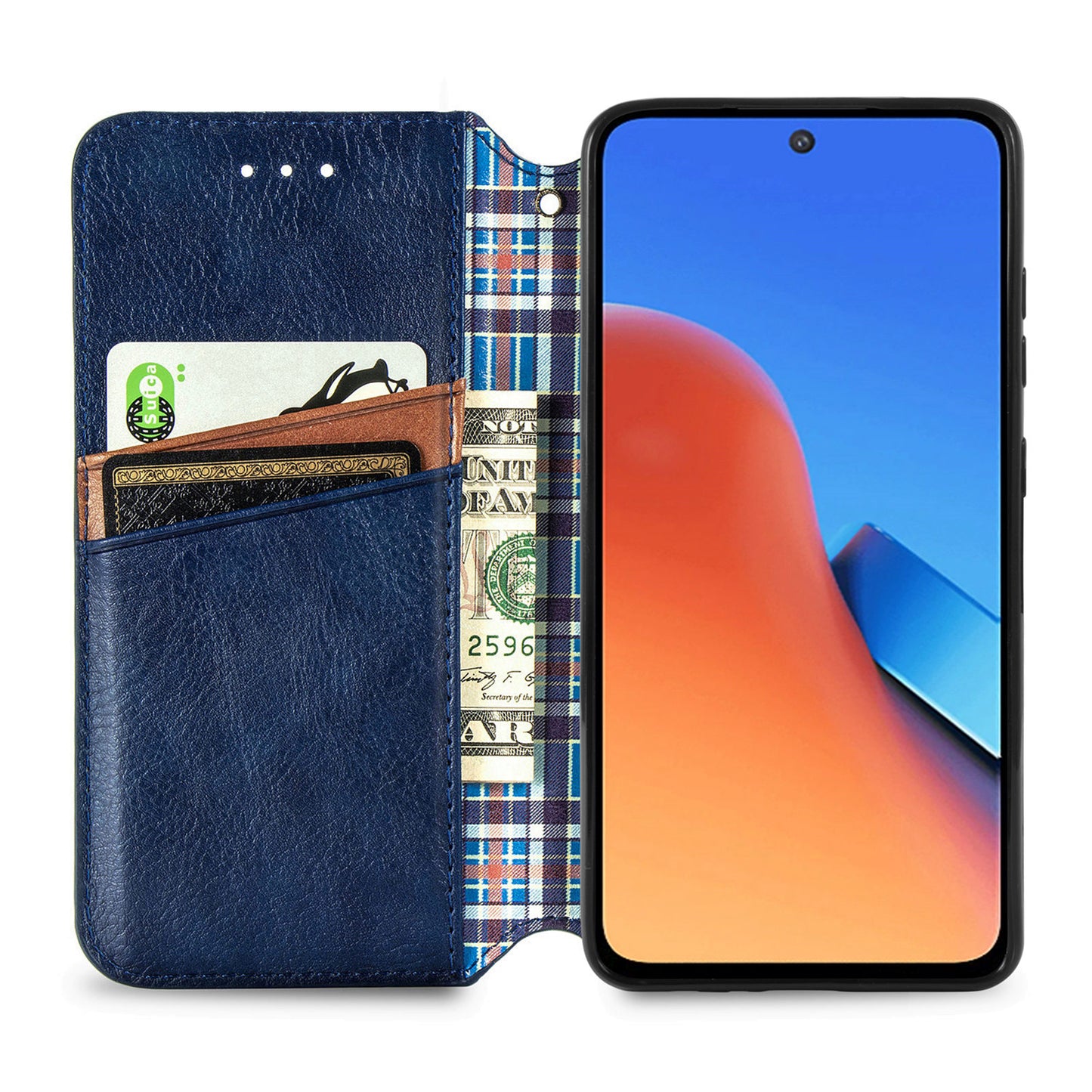 Uniqkart for Xiaomi Redmi 12 4G Imprinted Rhombus Leather Wallet Stand Cover Drop Protection Phone Case - Blue