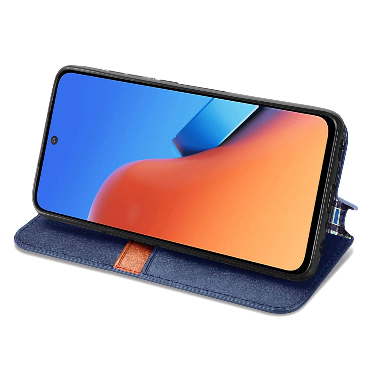 Uniqkart for Xiaomi Redmi 12 4G Imprinted Rhombus Leather Wallet Stand Cover Drop Protection Phone Case - Blue
