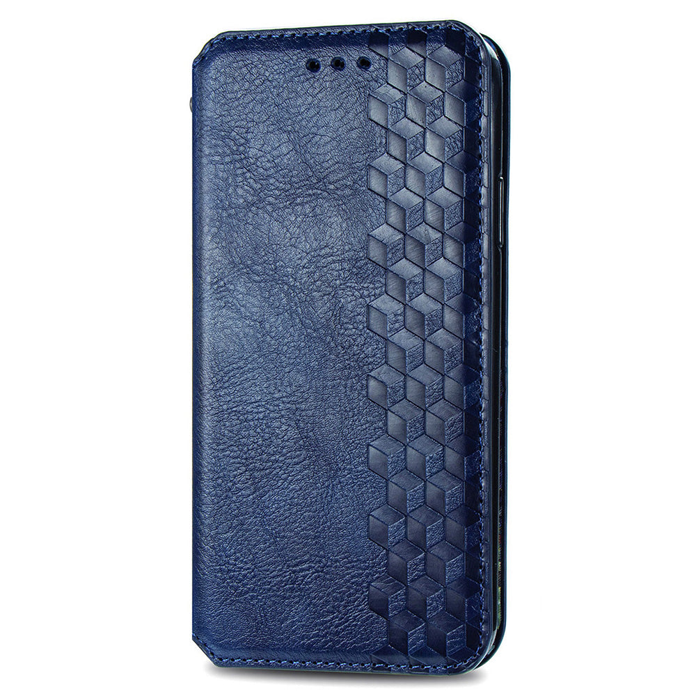 Uniqkart for Xiaomi Redmi 12 4G Imprinted Rhombus Leather Wallet Stand Cover Drop Protection Phone Case - Blue