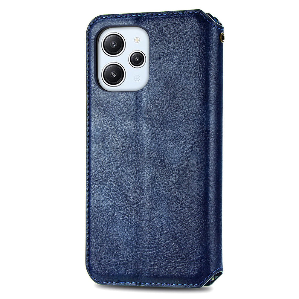 Uniqkart for Xiaomi Redmi 12 4G Imprinted Rhombus Leather Wallet Stand Cover Drop Protection Phone Case - Blue