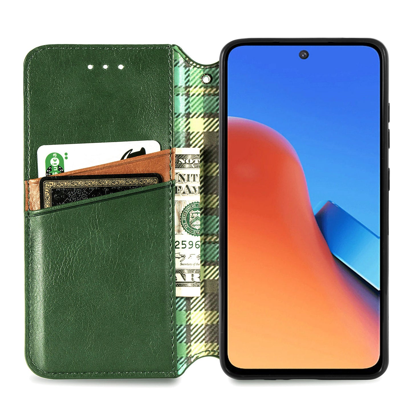 Uniqkart for Xiaomi Redmi 12 4G Imprinted Rhombus Leather Wallet Stand Cover Drop Protection Phone Case - Green