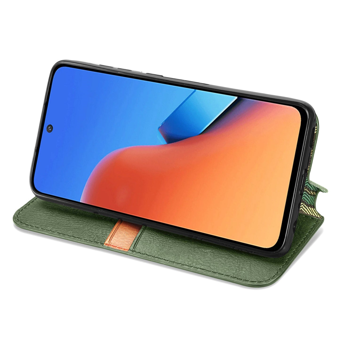 Uniqkart for Xiaomi Redmi 12 4G Imprinted Rhombus Leather Wallet Stand Cover Drop Protection Phone Case - Green