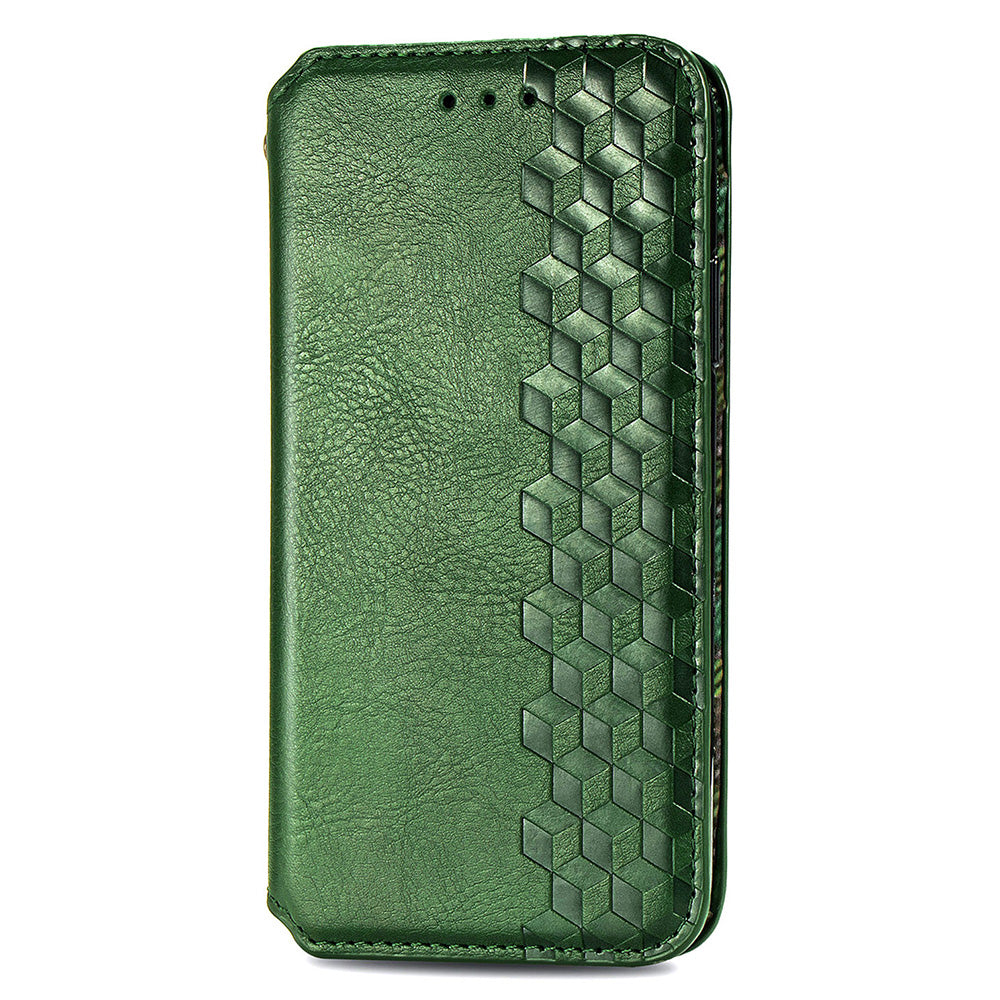 Uniqkart for Xiaomi Redmi 12 4G Imprinted Rhombus Leather Wallet Stand Cover Drop Protection Phone Case - Green