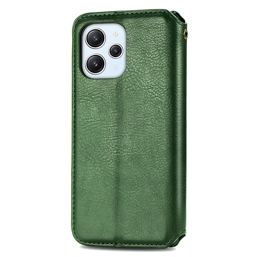 Uniqkart for Xiaomi Redmi 12 4G Imprinted Rhombus Leather Wallet Stand Cover Drop Protection Phone Case - Green