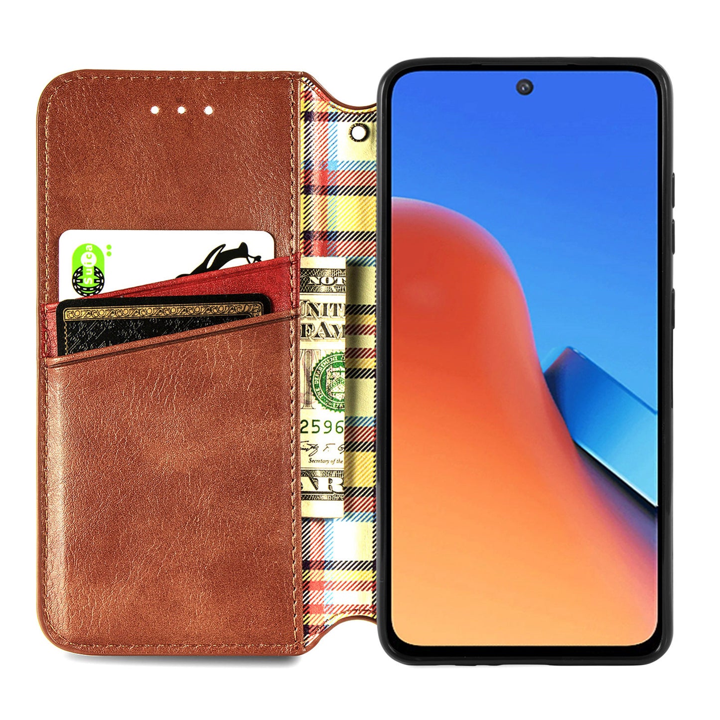 Uniqkart for Xiaomi Redmi 12 4G Imprinted Rhombus Leather Wallet Stand Cover Drop Protection Phone Case - Brown