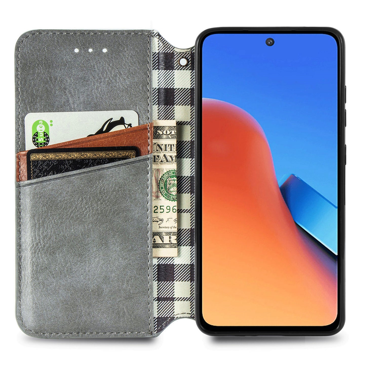 Uniqkart for Xiaomi Redmi 12 4G Imprinted Rhombus Leather Wallet Stand Cover Drop Protection Phone Case - Grey