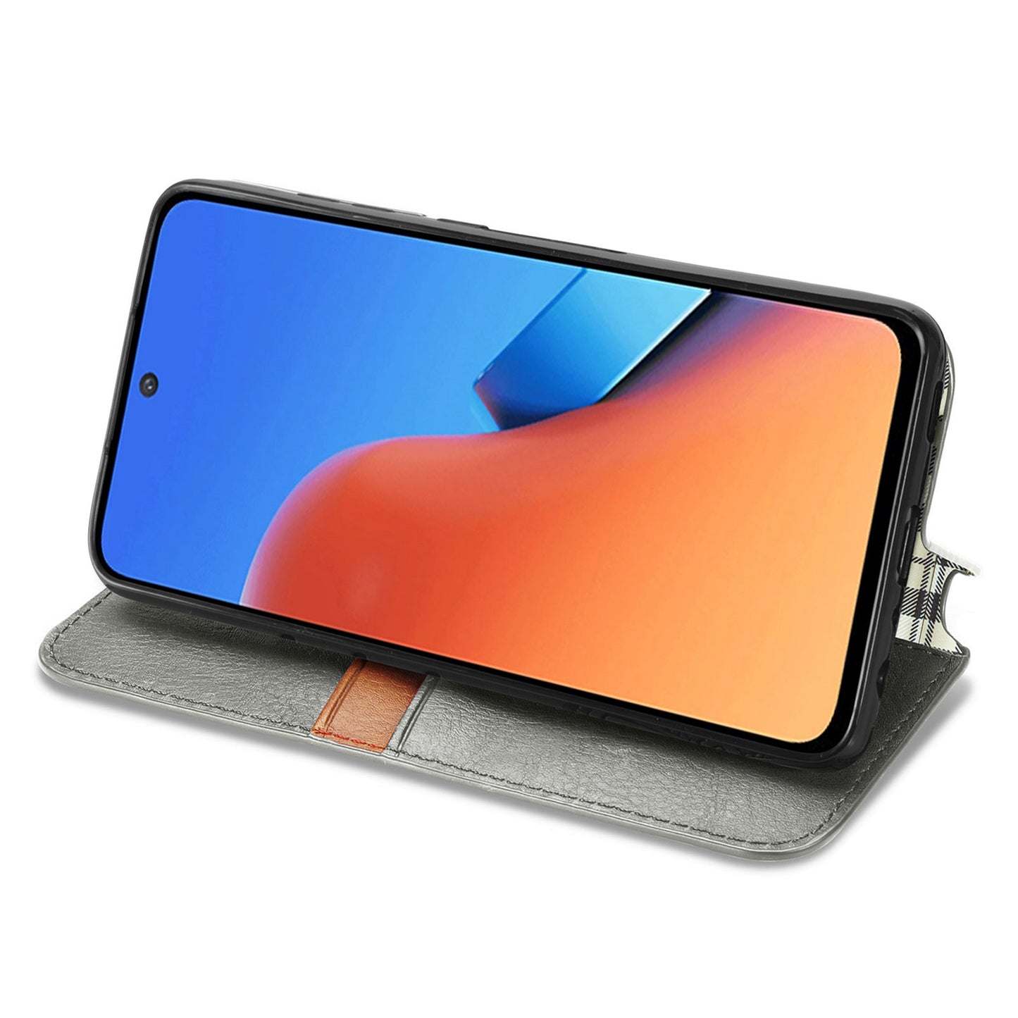 Uniqkart for Xiaomi Redmi 12 4G Imprinted Rhombus Leather Wallet Stand Cover Drop Protection Phone Case - Grey