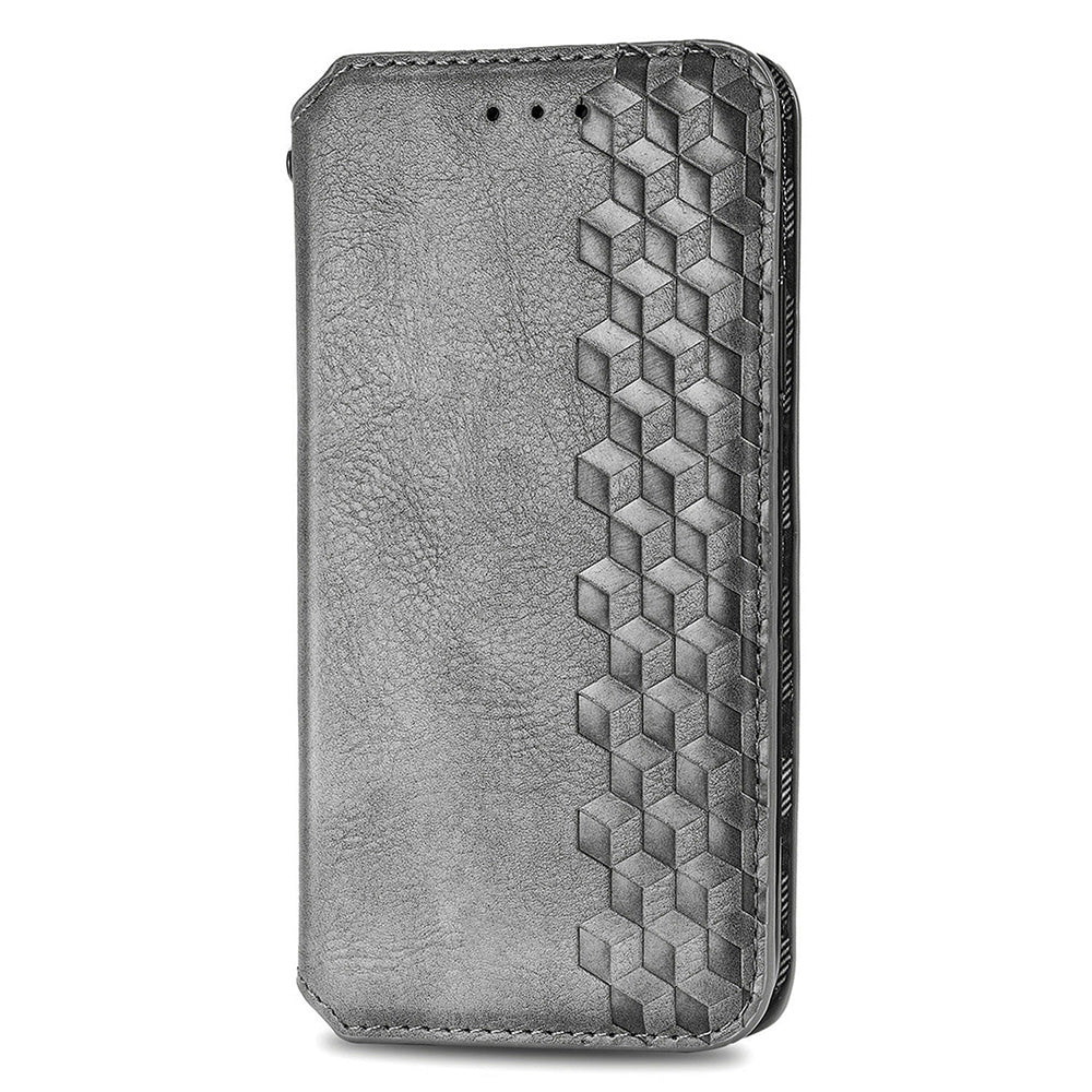 Uniqkart for Xiaomi Redmi 12 4G Imprinted Rhombus Leather Wallet Stand Cover Drop Protection Phone Case - Grey