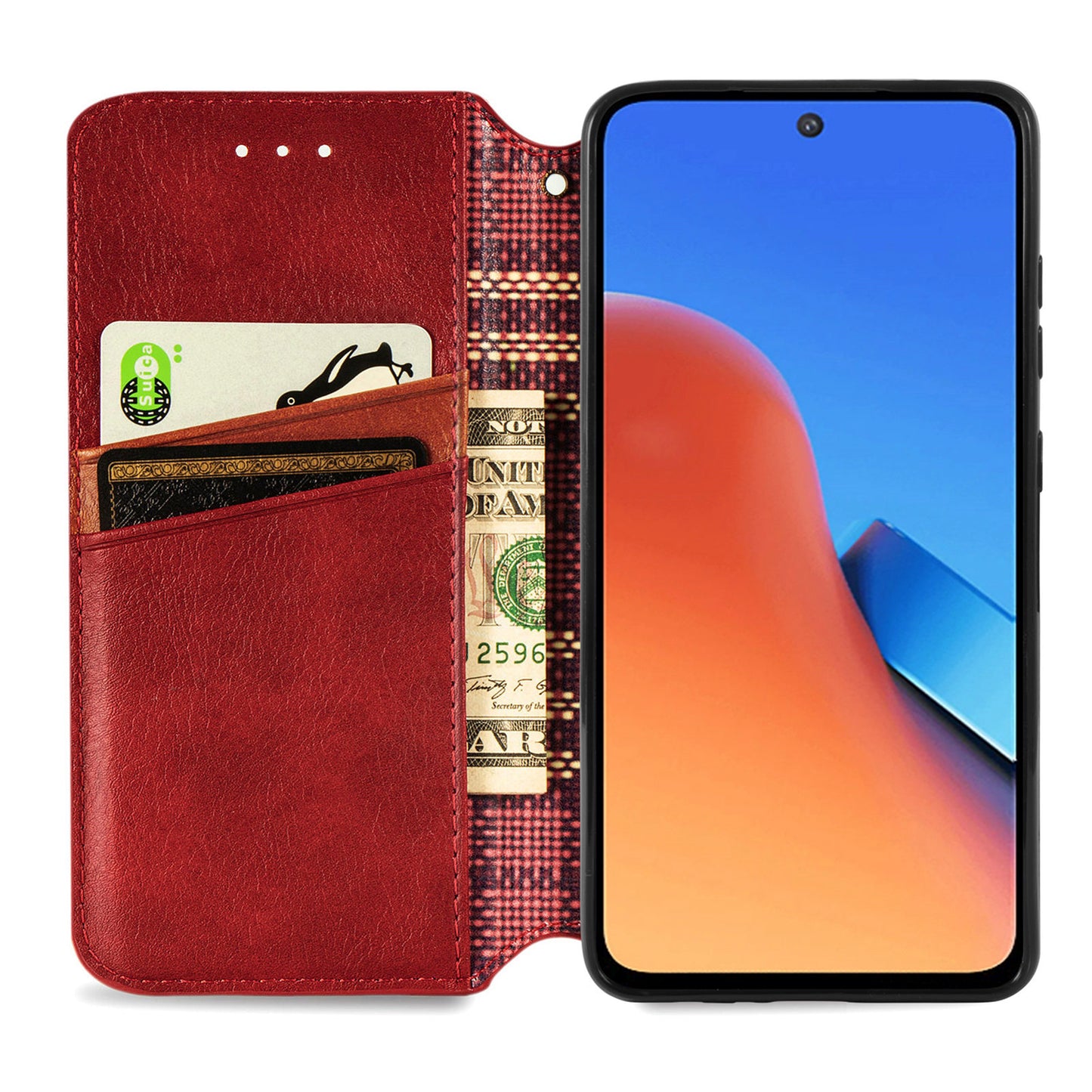 Uniqkart for Xiaomi Redmi 12 4G Imprinted Rhombus Leather Wallet Stand Cover Drop Protection Phone Case - Red