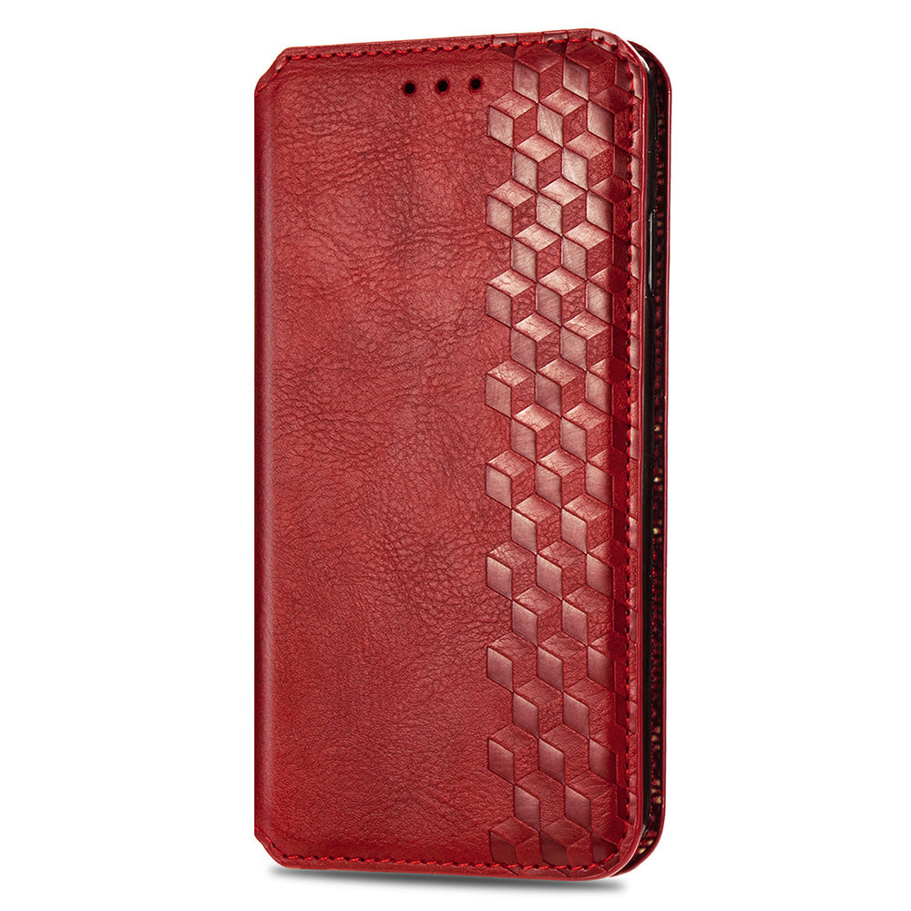 Uniqkart for Xiaomi Redmi 12 4G Imprinted Rhombus Leather Wallet Stand Cover Drop Protection Phone Case - Red