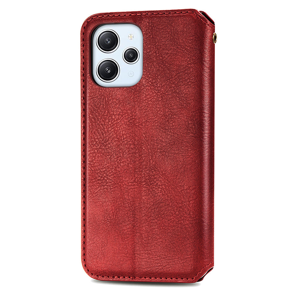 Uniqkart for Xiaomi Redmi 12 4G Imprinted Rhombus Leather Wallet Stand Cover Drop Protection Phone Case - Red