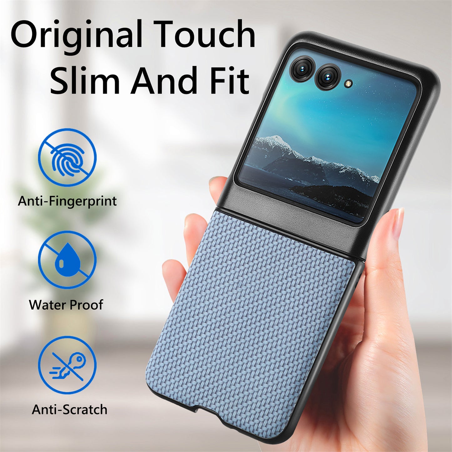 Uniqkart for Motorola Razr 40 Ultra 5G Carbon Fiber Texture Leather Coated PC Cover Anti-drop Phone Case - Blue
