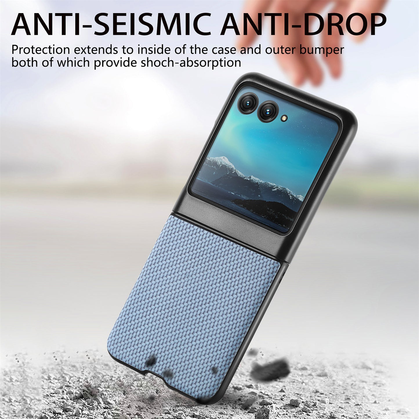 Uniqkart for Motorola Razr 40 Ultra 5G Carbon Fiber Texture Leather Coated PC Cover Anti-drop Phone Case - Blue