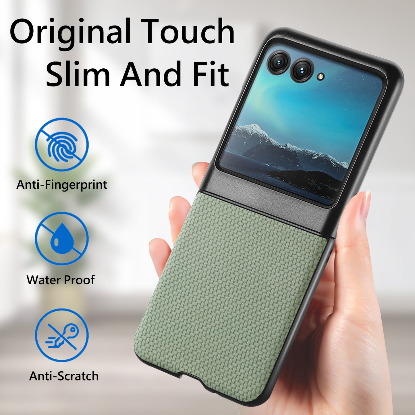 Uniqkart for Motorola Razr 40 Ultra 5G Carbon Fiber Texture Leather Coated PC Cover Anti-drop Phone Case - Green